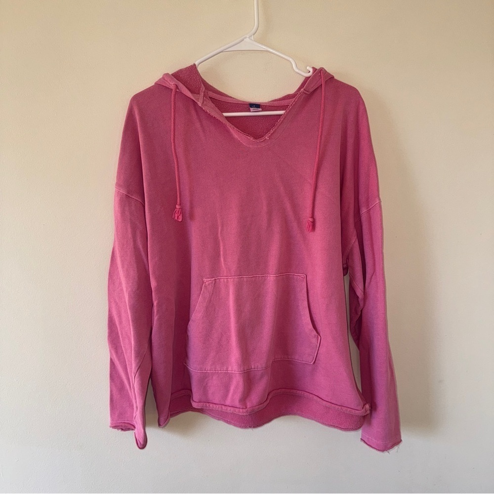 Old Navy Oversized Raw-Hem Pullover Hoodie Pink Small Tall